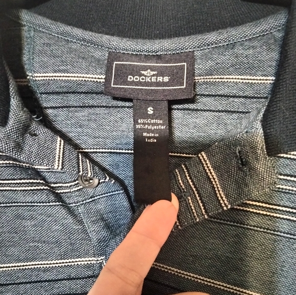 Men's Dockers long sleeve blue striped Polo shirt size small - Picture 2 of 4